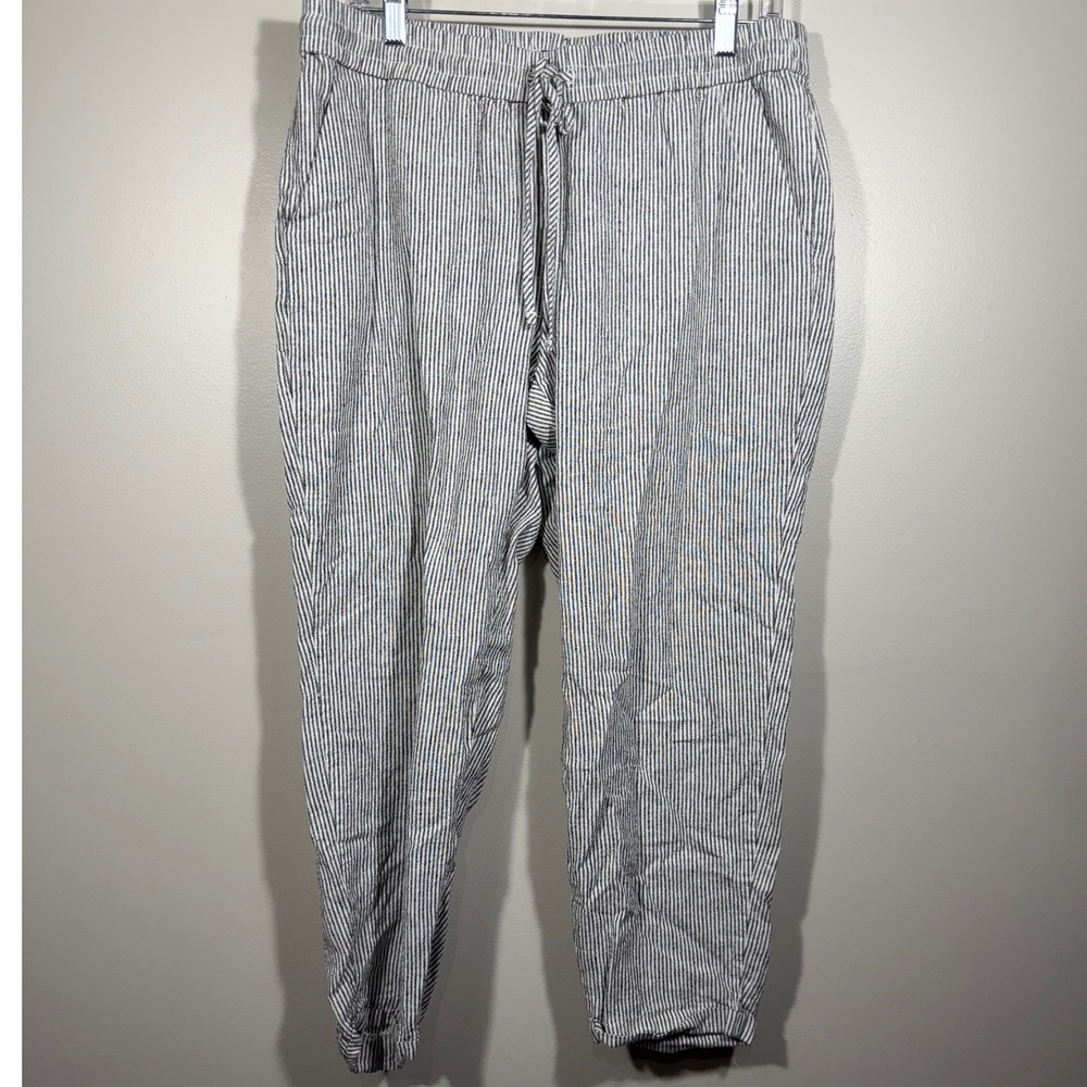 J. Crew Re-Imagined Striped Linen Blend Drawstring Cropped Pants‎ Size 10